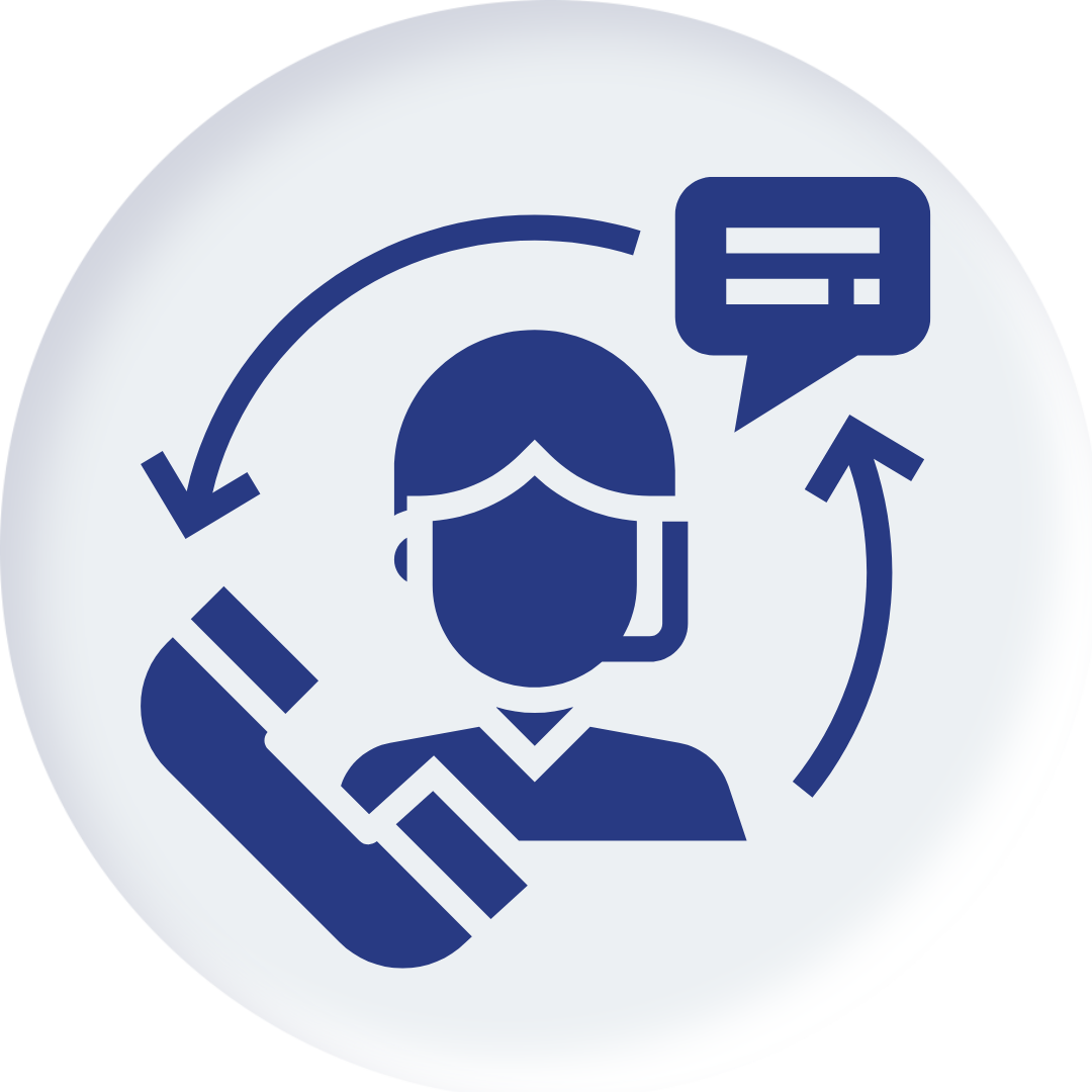 Virtual staff icon with telephone and message box